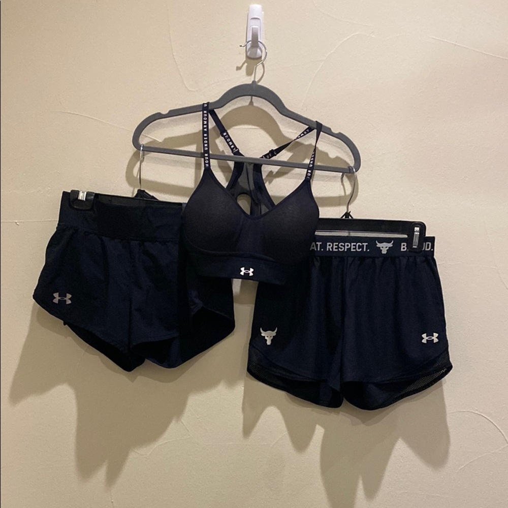 3 piece Under Armour XSmall shorts and sports bra